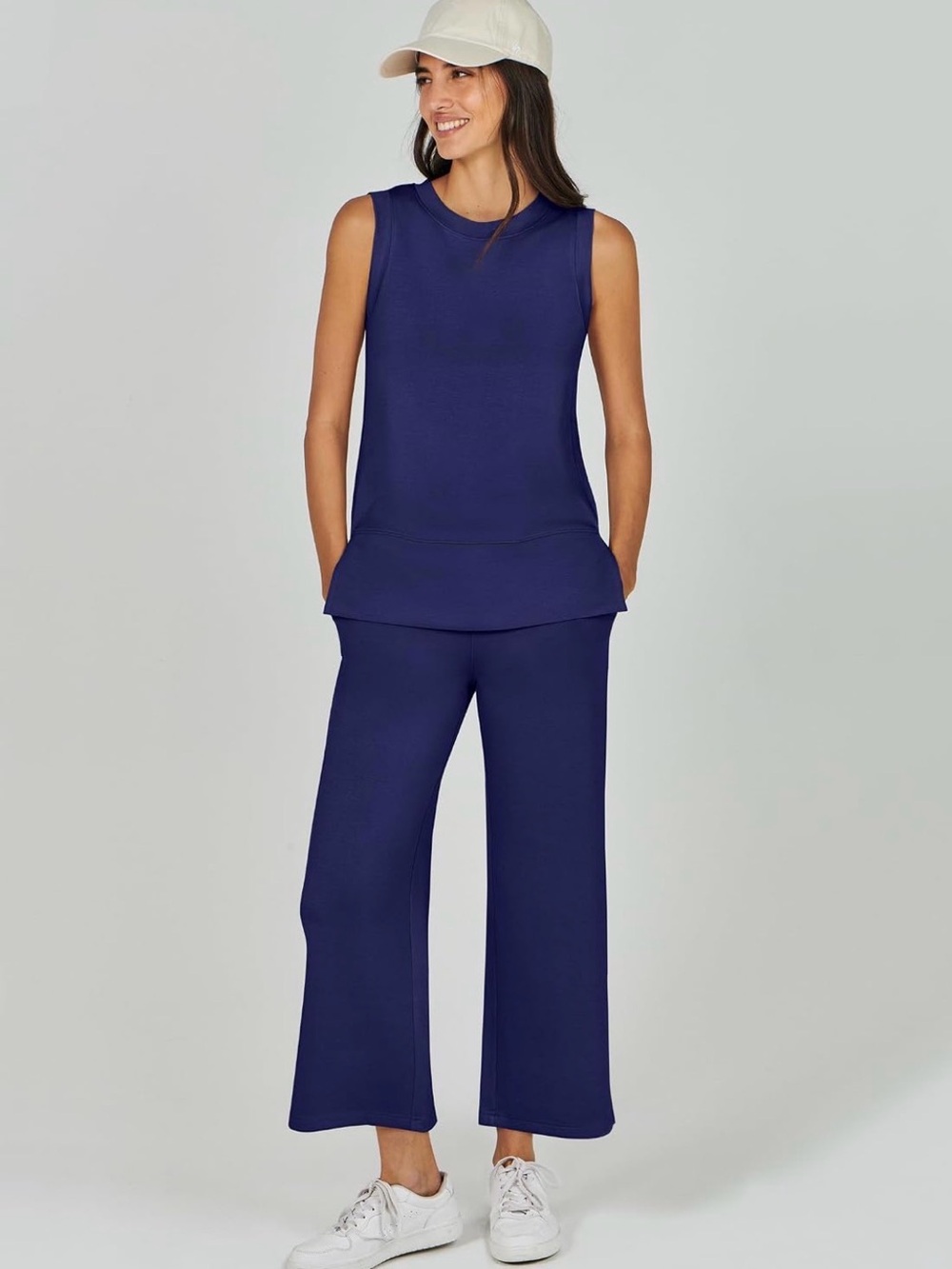 Navy Wide-Leg Track Pants & Sleeveless Top Set